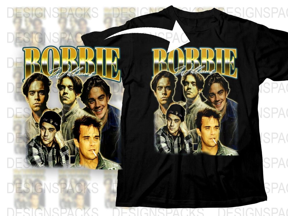 Vintage Robbie Themed Graphic Tee, Retro Style Multi-Face Print, Unisex Black T-Shirt