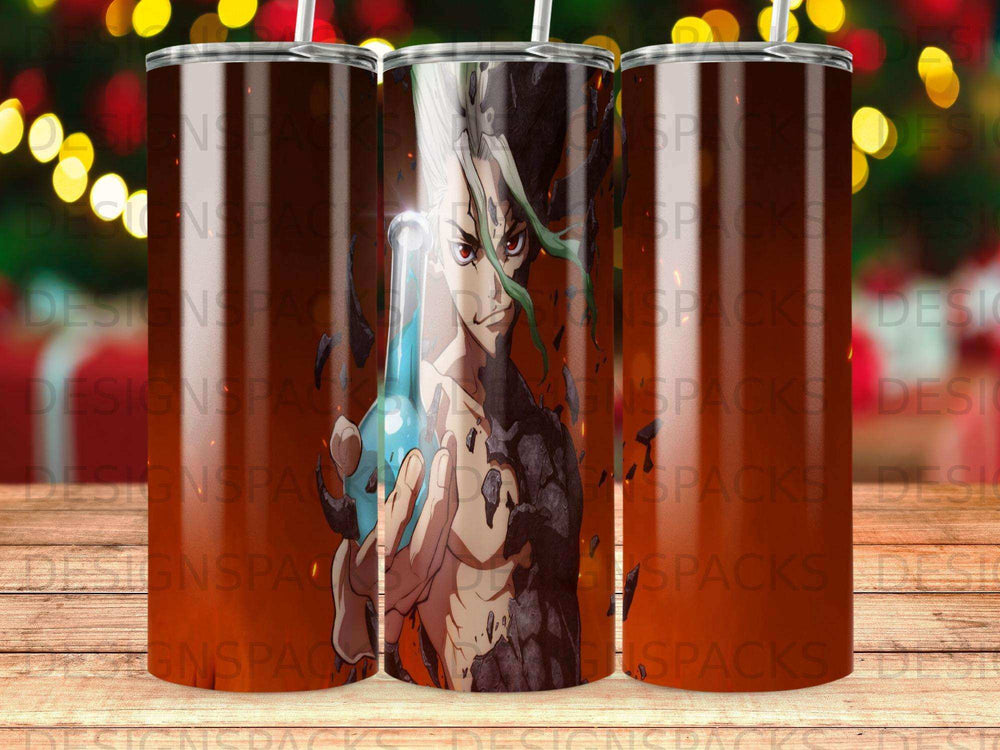 Senku Ishigami character holding a glowing blue substance from Dr. Stone.