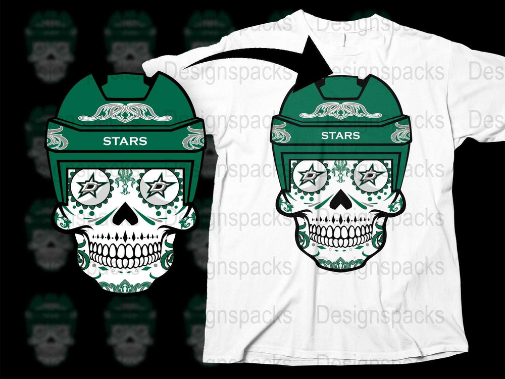 Graphic Skull T-Shirt, Cool White Tee with Green Skull Design, Stars Motif, Unisex Casual Wear
