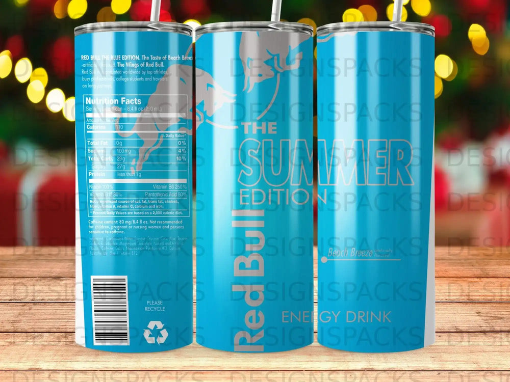 Red Bull Blue Edition energy drink with Beach Breeze flavor.
