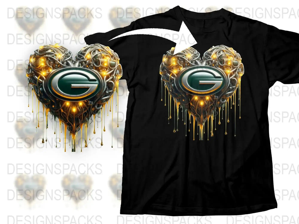 Green Bay Football Heart Design T-Shirt, Sporty Love Graphic Tee, Unisex Fan Apparel