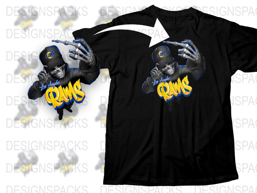 Los Angeles Rams T-Shirt, Trendy Sports Fan Apparel, Black Cotton Tee, Casual Football Merchandise