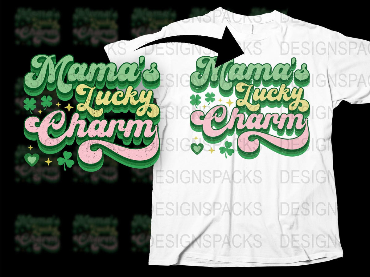 Mama's Lucky Charm T-Shirt, St. Patrick's Day Tee, Women's Graphic Shirt, Green Clover Design
