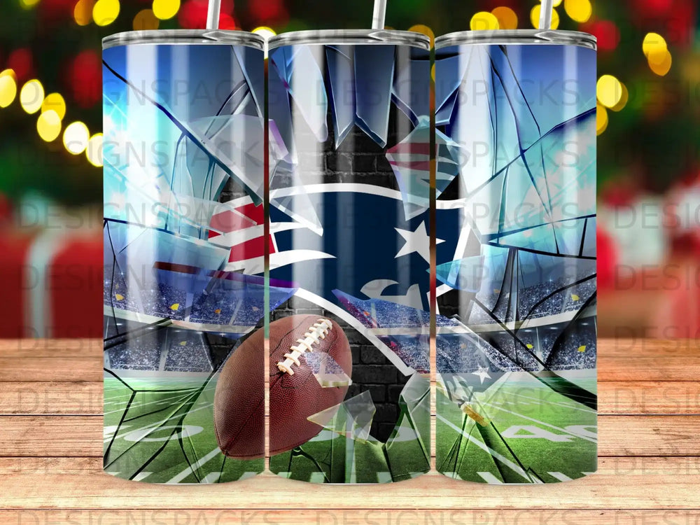 Football fan tumbler with stadium and team logo design.