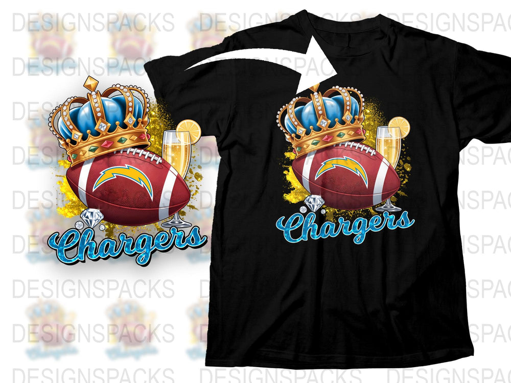 Chargers Football Team T-Shirt, Sports Fan Graphic Tee, Crown Design, Adult Casual Wear