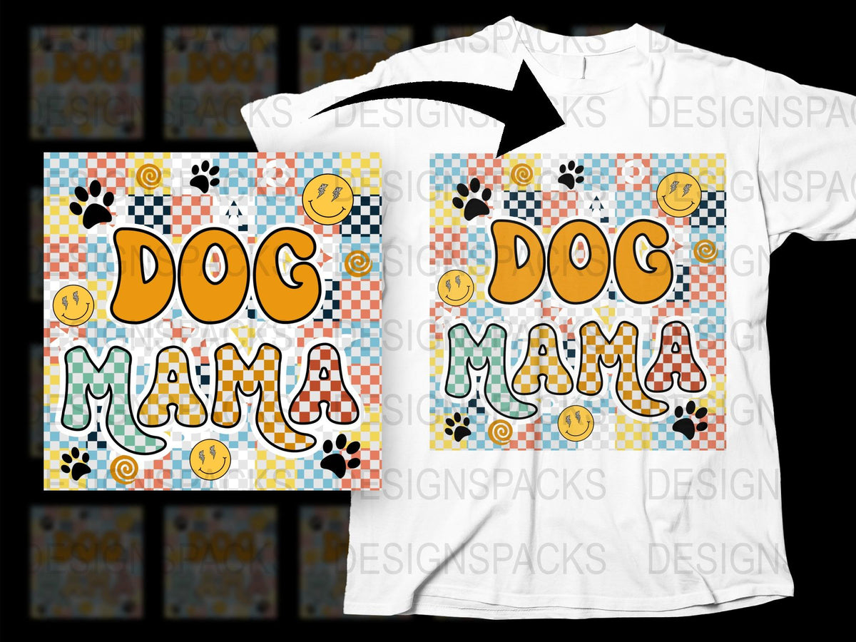 Dog Mama T-Shirt, Cute Pet Lover Gift, Colorful Paw Print Design, Smiley Faces, Casual Wear