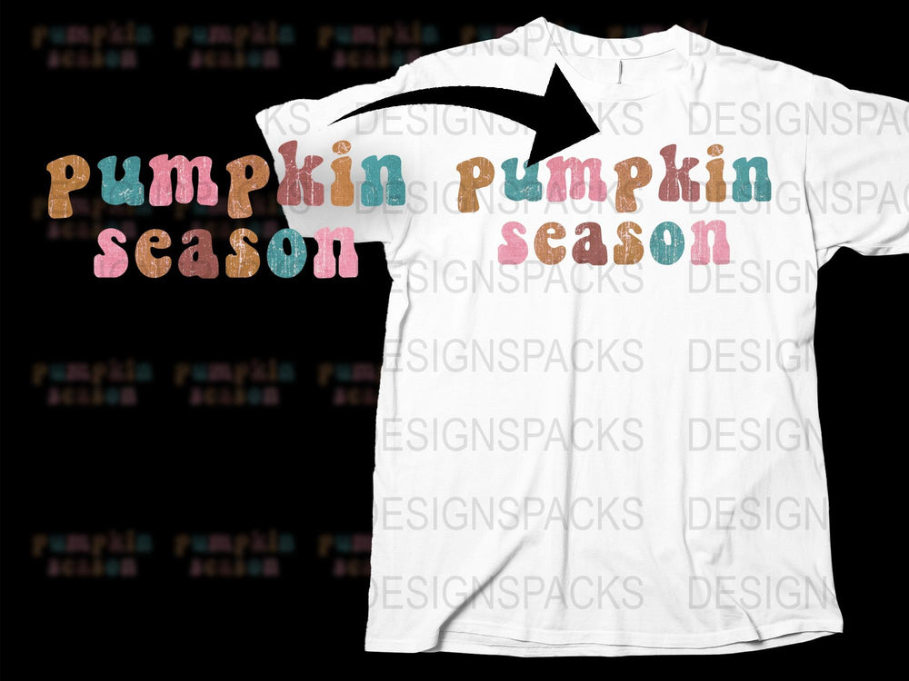 Pumpkin Season Glitter Text T-Shirt, Fall Fashion Autumn Colors Casual Tee