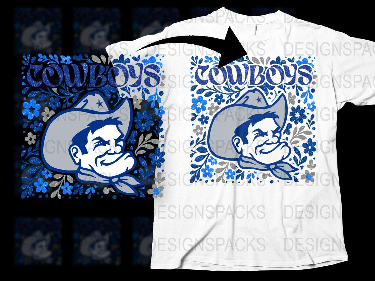 Vintage Cowboys Graphic T-Shirt, Retro Sports Fan Tee, Blue and White, Unisex Adult Clothing