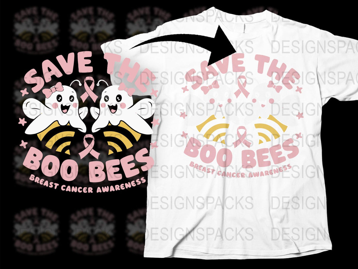 Save The Bees T-Shirt, Breast Cancer Awareness, Cute Ghosts and Bees Graphic Tee