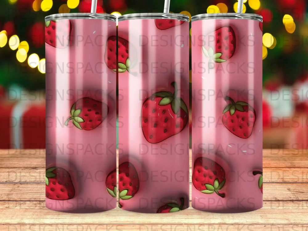 Pink Strawberry Patterned Beverage Tumbler Drinking product type