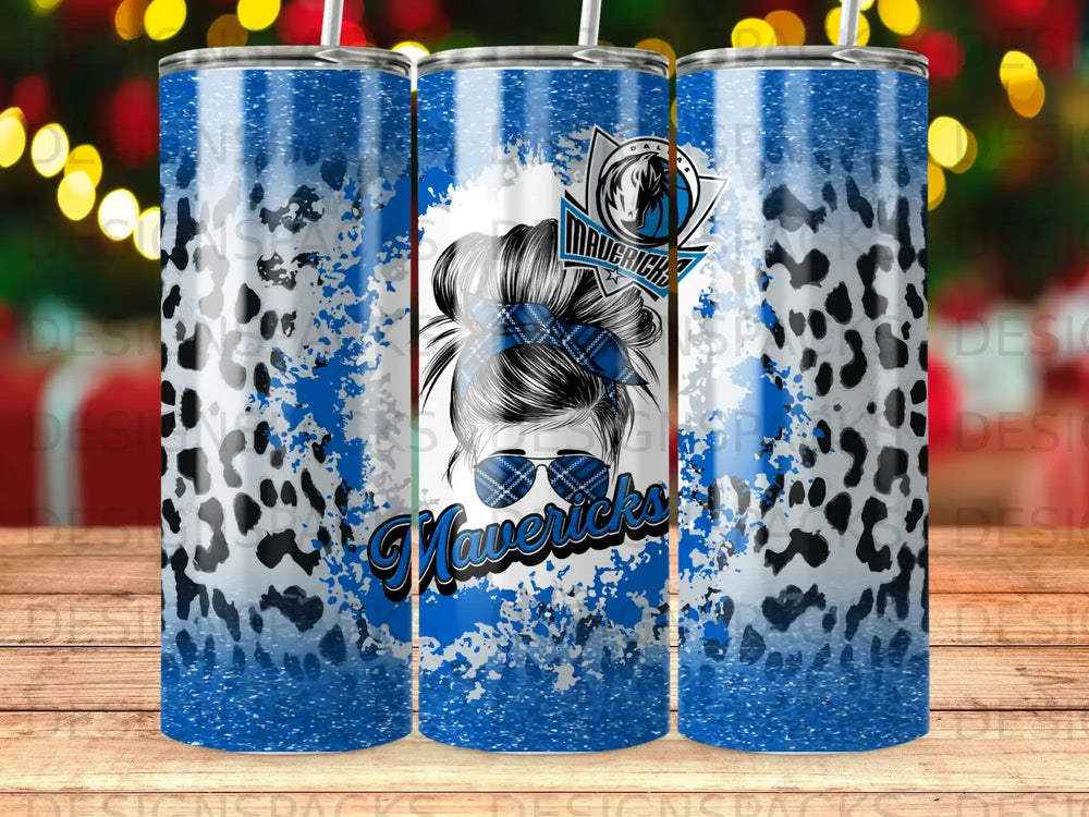 Dallas Mavericks tumbler with team logo and leopard print design.