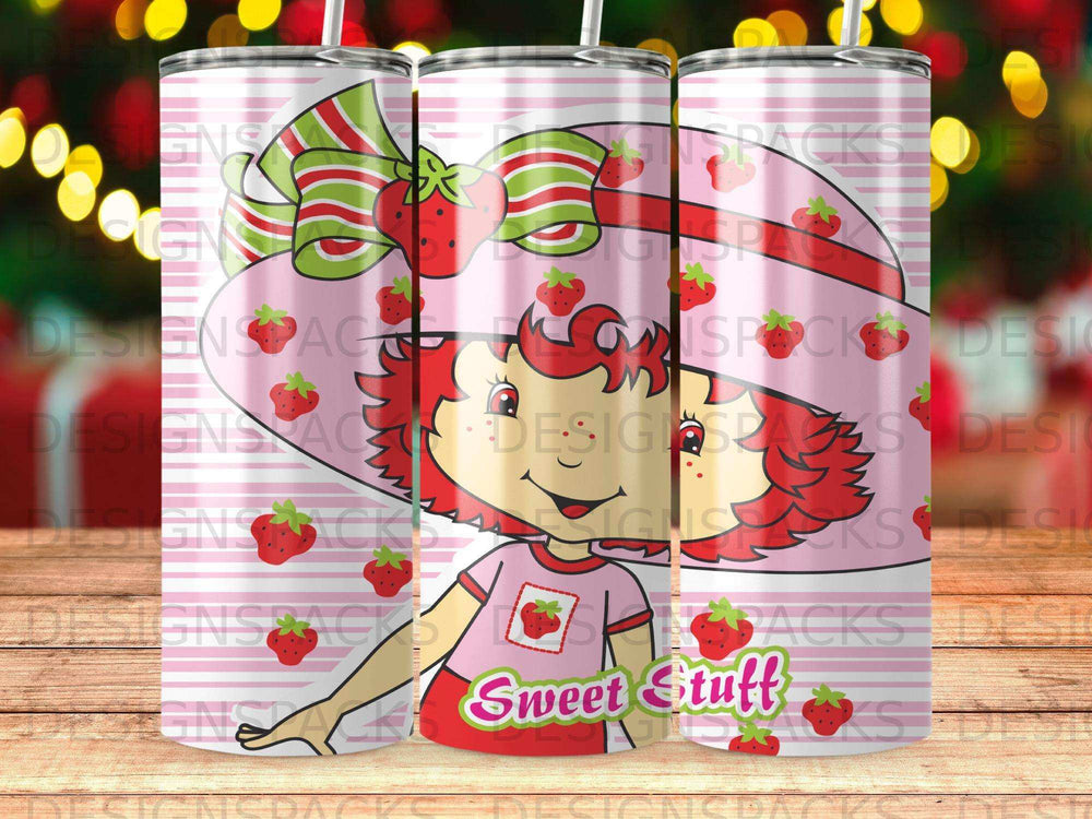 Strawberry Shortcake character in a pink hat with "Sweet Stuff" text.