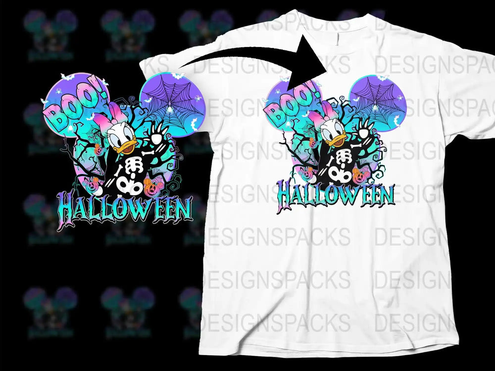 Halloween T-Shirt Boo Spider Web Graphic Spooky Skull Kids Adults Unisex Tee