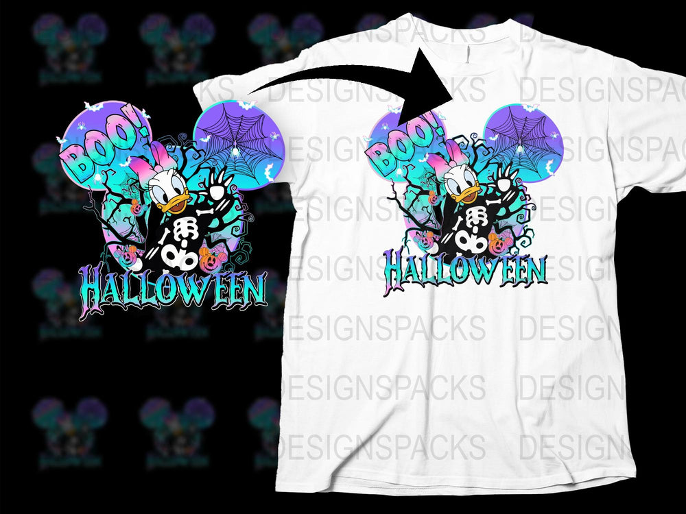 Halloween T-Shirt Boo Spider Web Graphic Spooky Skull Kids Adults Unisex Tee