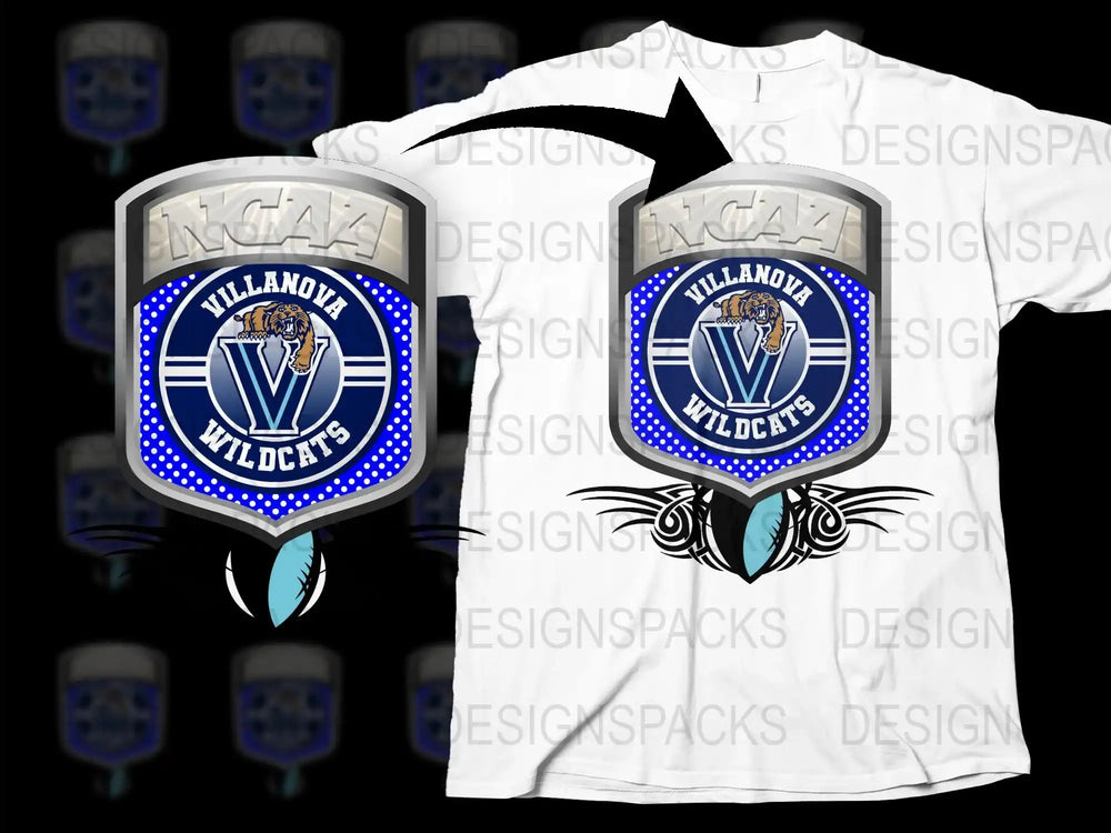 Villanova Wildcats NCAA Logo Graphic T-Shirt, Blue and White Basketball Tee