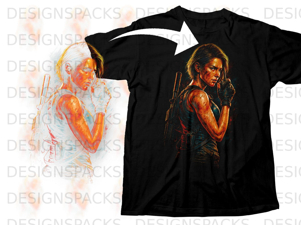 Black t-shirt with a close-up of Jill Valentine holding a weapon.