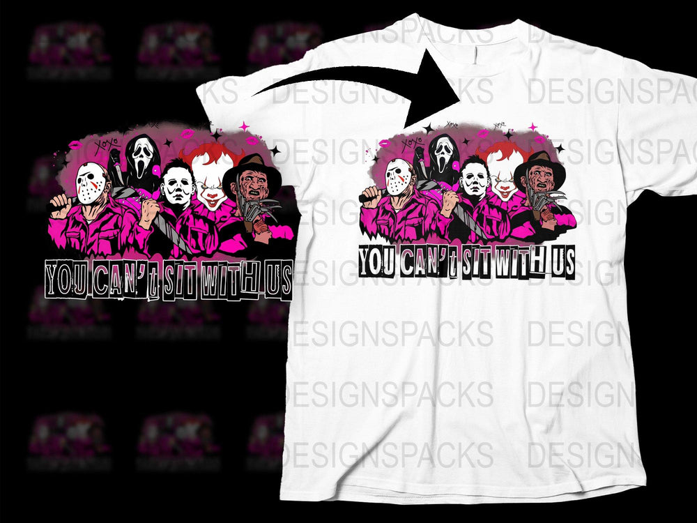Horror Movie Icons T-Shirt, You Can't Sit With Us, Halloween Group Costume Tee, Unisex Pop Culture Apparel