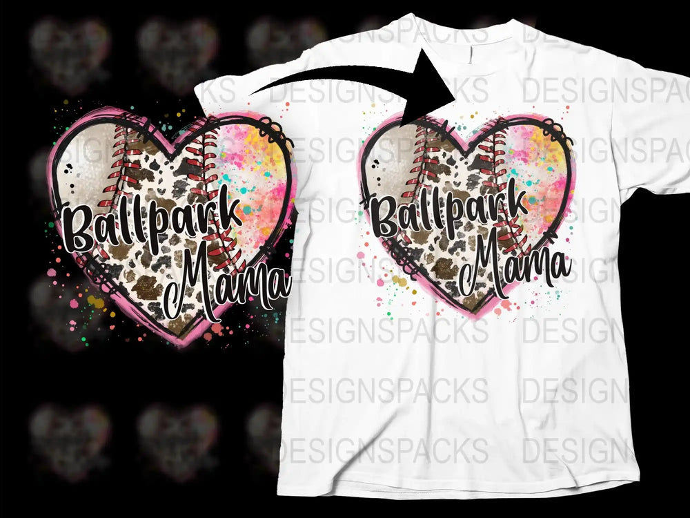 Ballpark Mama T-Shirt, Baseball Heart Graphic Tee, Sports Mom Fashion, Casual Wear
