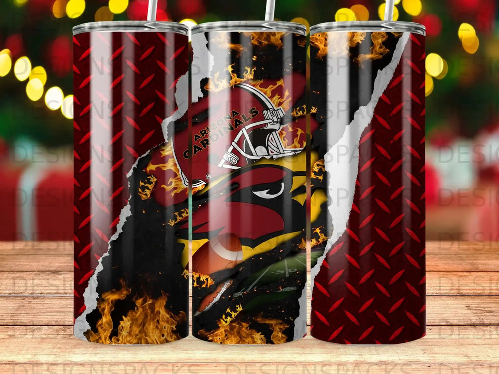 Arizona Cardinals logo with flames and diamond plate design.