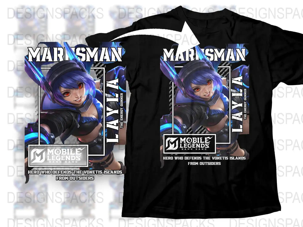 Mobile Legends Marv Swan Hero Graphic T-Shirt, Gamer Apparel, Blue Hair Character Tee