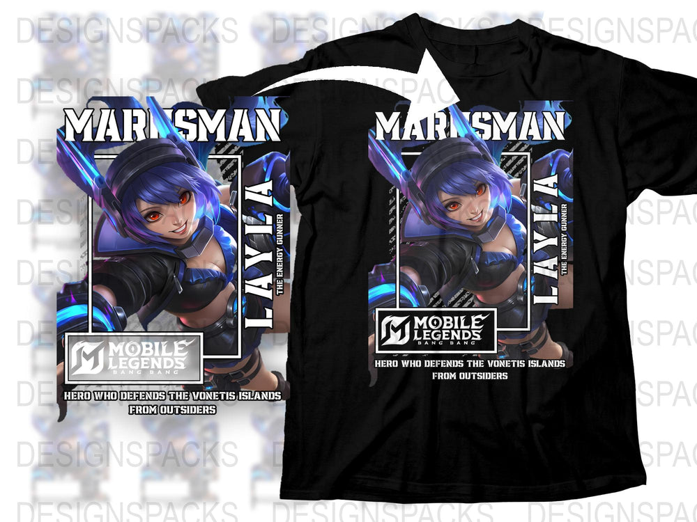 Mobile Legends Marv Swan Hero Graphic T-Shirt, Gamer Apparel, Blue Hair Character Tee