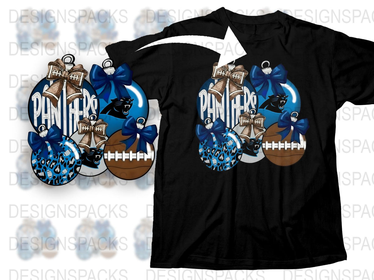 Panther Mascot Football T-Shirt, Blue Bow High School Sports Tee, Custom Team Spirit Apparel, Unisex Graphic Shirt