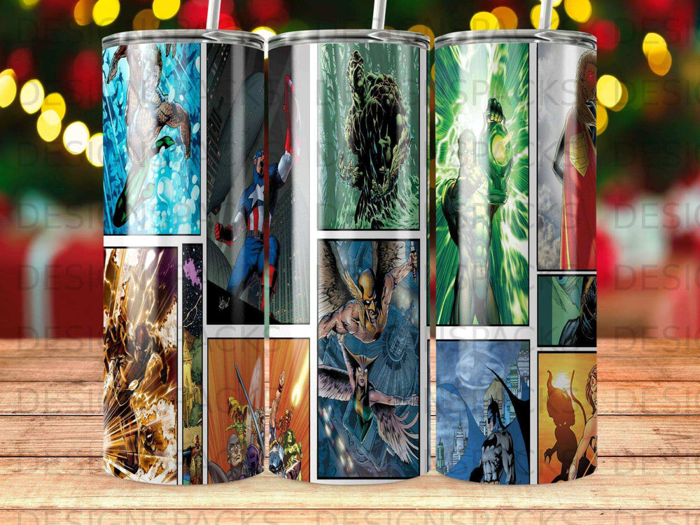 Collage of comic book superheroes including Captain America and Wolverine.