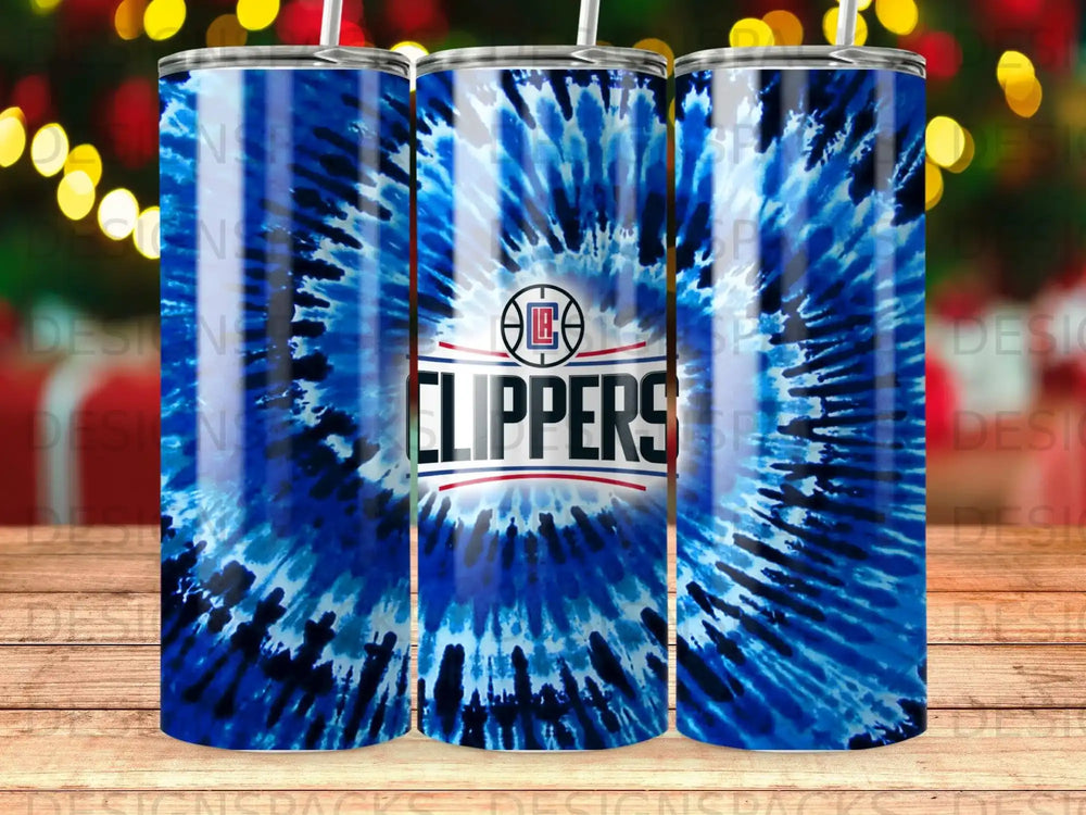 Los Angeles Clippers tie-dye tumbler with logo.