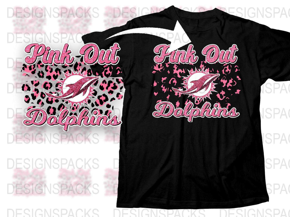 Pink Out Dolphins T-Shirt, Women's Black Tee, Sports Team Support, Animal Graphic Shirt