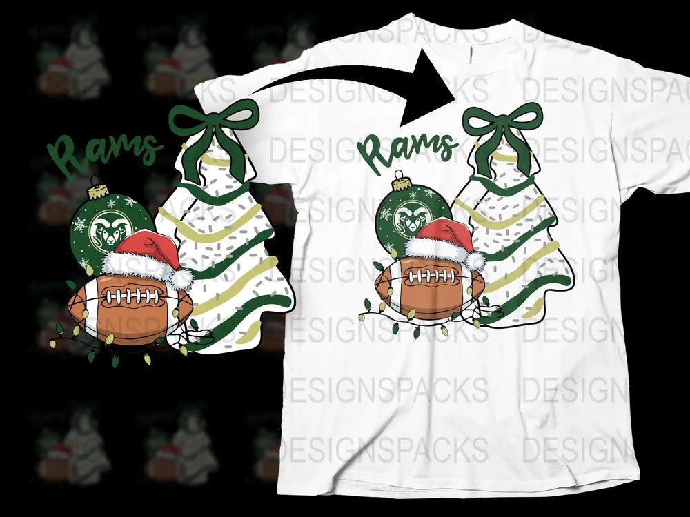 Festive Rams T-Shirt, Christmas Football Theme, Santa Hat Graphic, Holiday Casual Wear