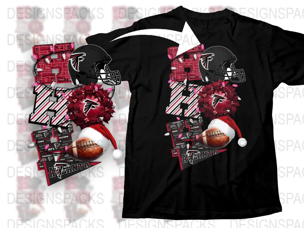 Atlanta Falcons Inspired Football T-Shirt, Santa Hat Graphic Tee, Sports Fan Apparel, Gift Idea