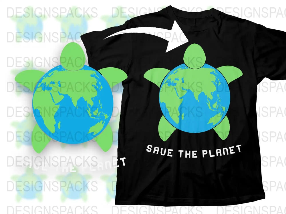 Eco-Friendly T-Shirt with Turtle Earth Design, Save the Planet Graphic Tee, Unisex Environmental Shirt