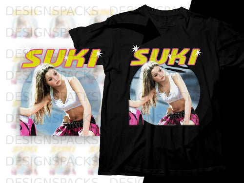 Black t-shirt with graphic of woman and 