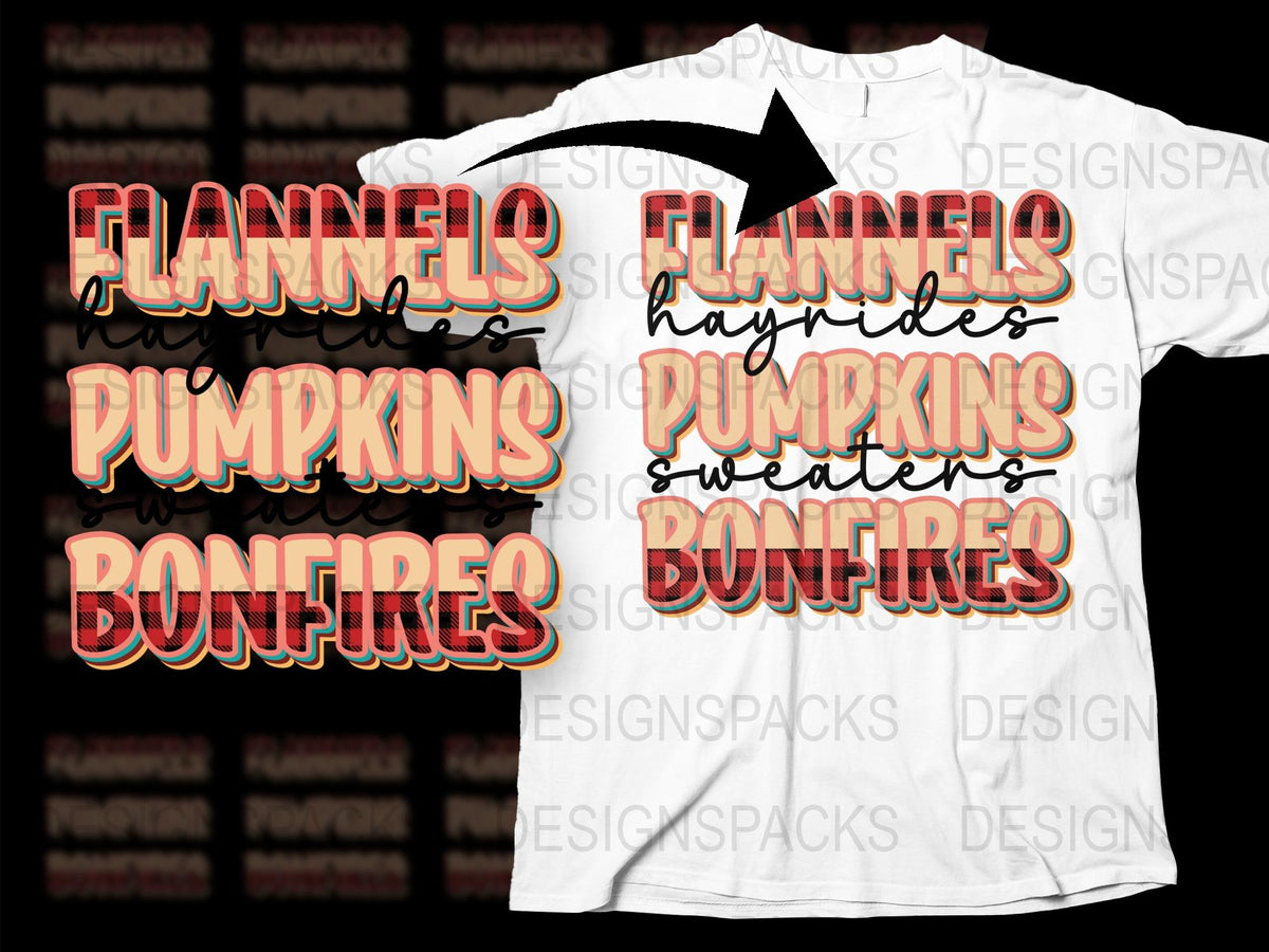Fall Season T-Shirt, Flannels Pumpkins Bonfires, Hayrides Graphic Tee, Autumn Festival Shirt