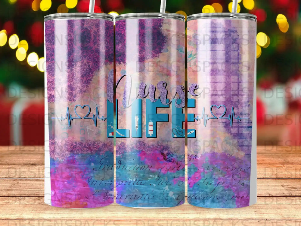 Purple and blue watercolor background with "Nurse Life" text and stethoscope.
