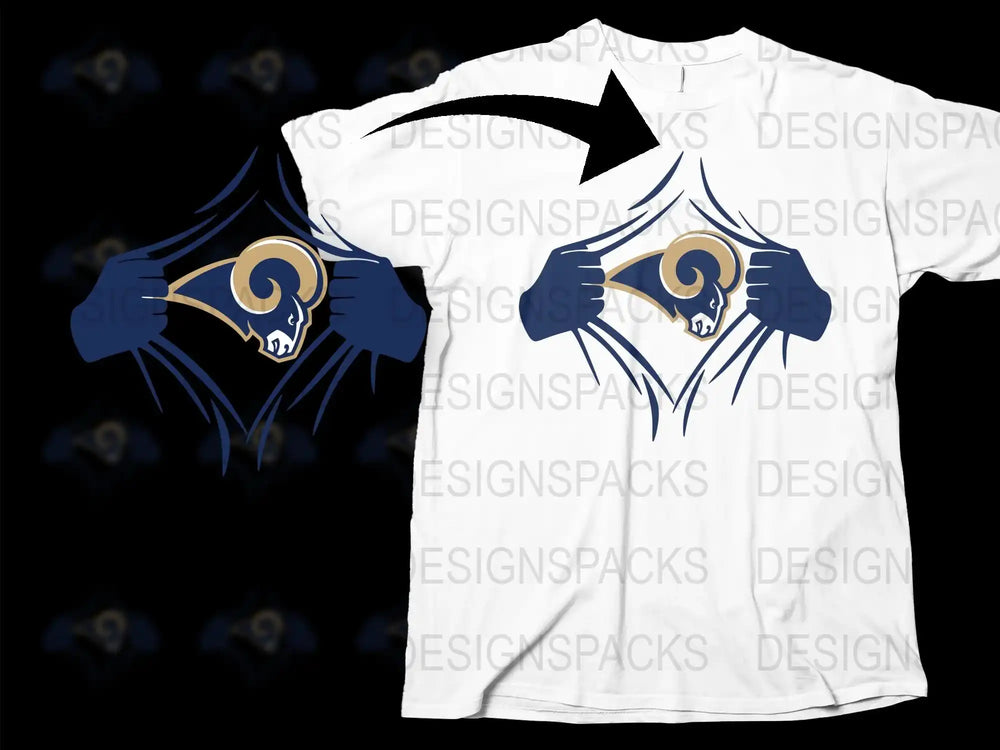 Ram Skull Graphic T-Shirt, Blue and White Illustration, Men's Casual Wear, Stylish Street Fashion