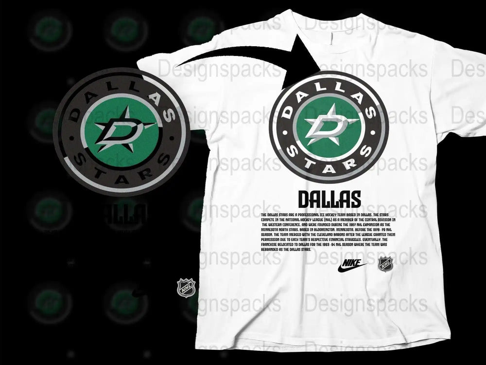 Dallas Stars Graphic T-Shirt, NHL Fan Gear, White Sports Tee with Logo, Unisex Adult Clothing, Hockey Team Apparel