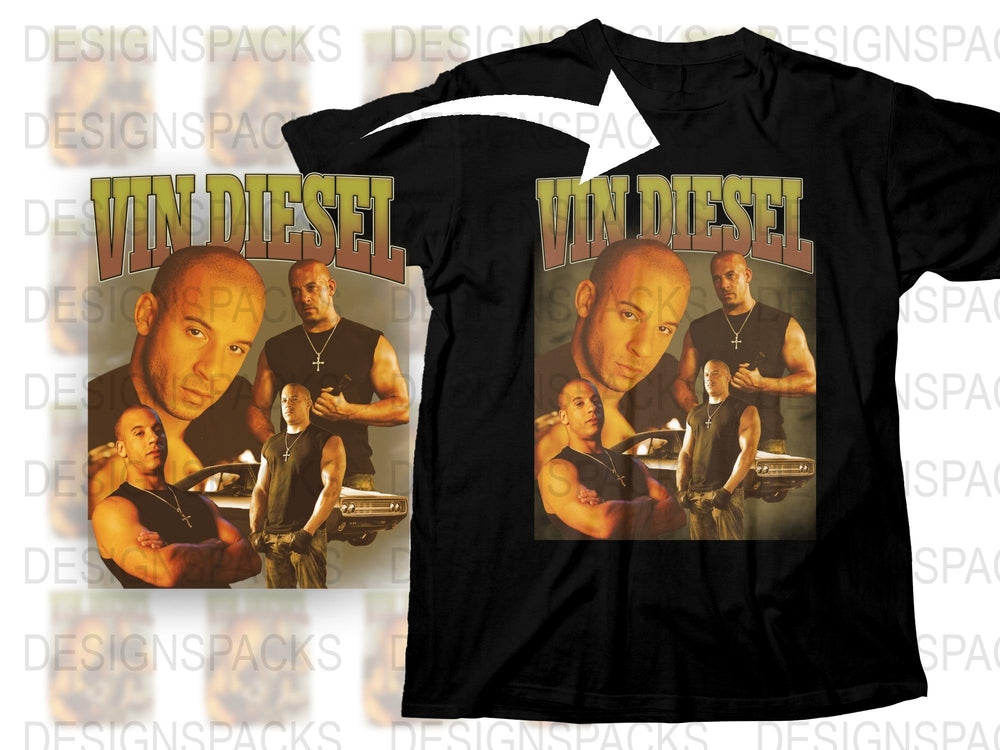 Vin Diesel Graphic T-Shirt, Movie Star Fan Tee, Action Hero Black Shirt, Casual Streetwear, Men's Fashion Top, Unique Gift Idea