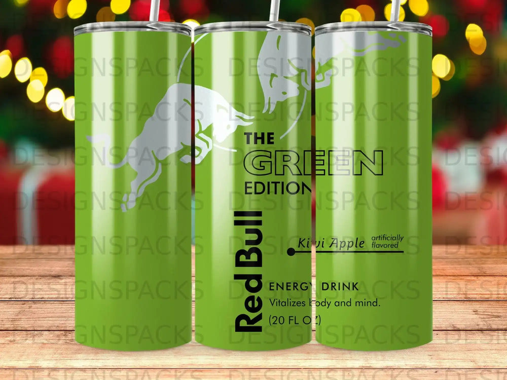 Red Bull Green Edition, Kiwi Apple flavor, 20 fl oz energy drink.