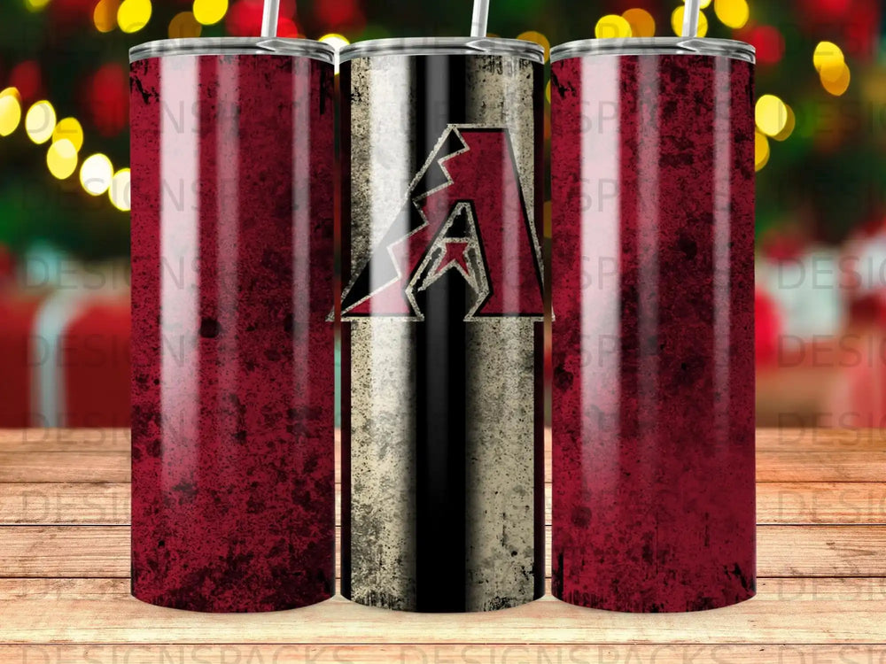 Tumbler with Arizona Diamondbacks logo and distressed red background.