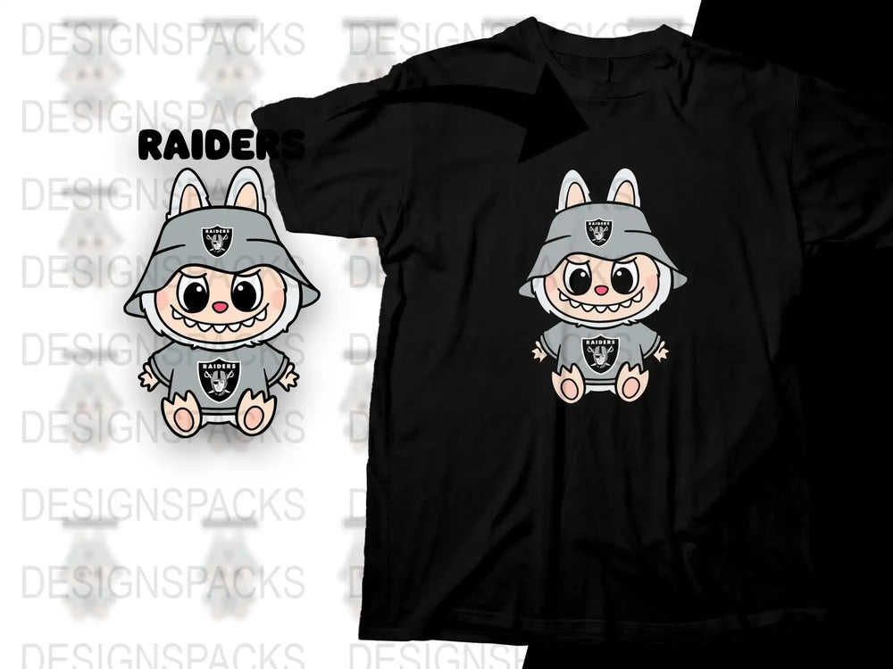 Cute Raiders Cartoon Character T-Shirt, Trendy Graphic Tee, Black Cotton Shirt, Unisex Casual Wear