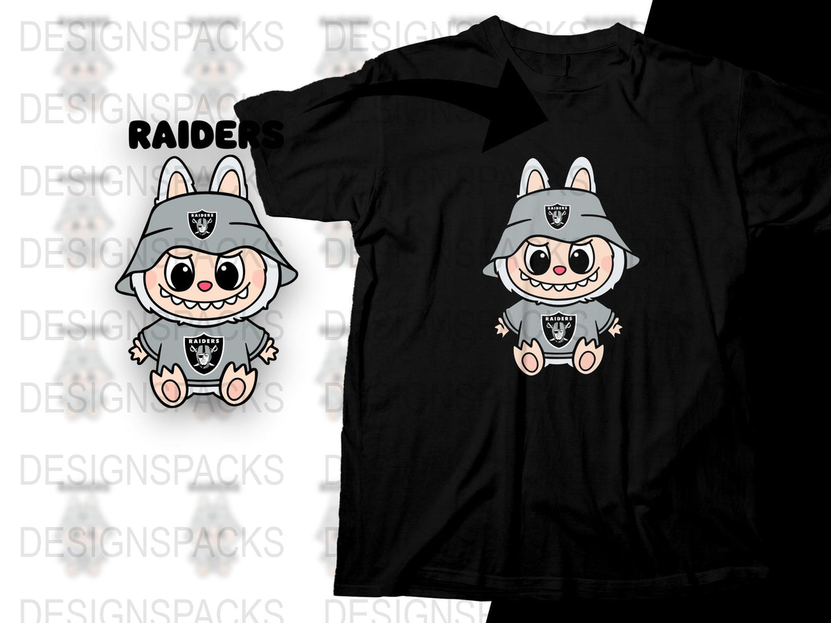 Cute Raiders Cartoon Character T-Shirt, Trendy Graphic Tee, Black Cotton Shirt, Unisex Casual Wear
