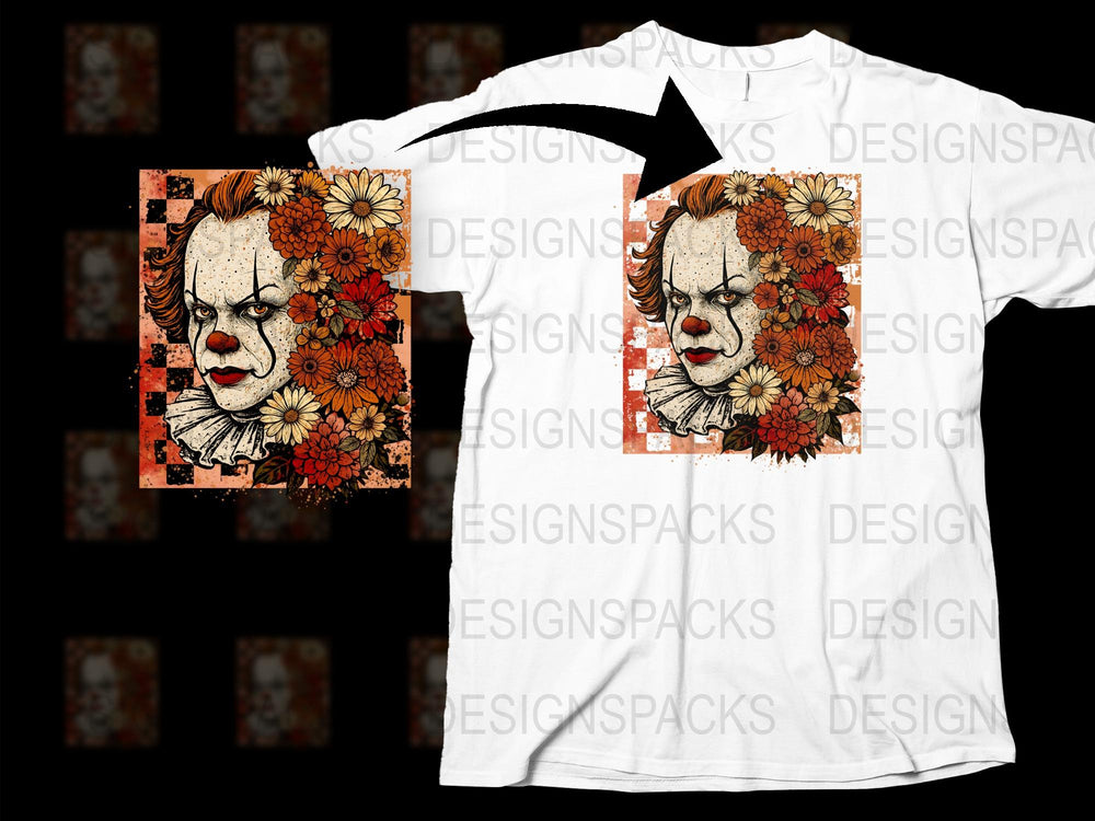 Floral Clown Horror Movie Inspired Graphic T-Shirt, Unique Halloween Costume Tee, Unisex Design