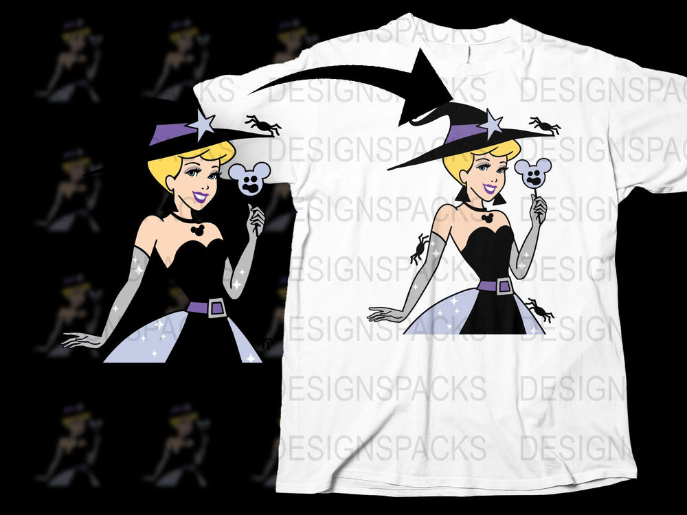 Witch Cartoon Character T-Shirt, Halloween Graphic Tee, Cute Sorceress Design, Casual Women's Fashion