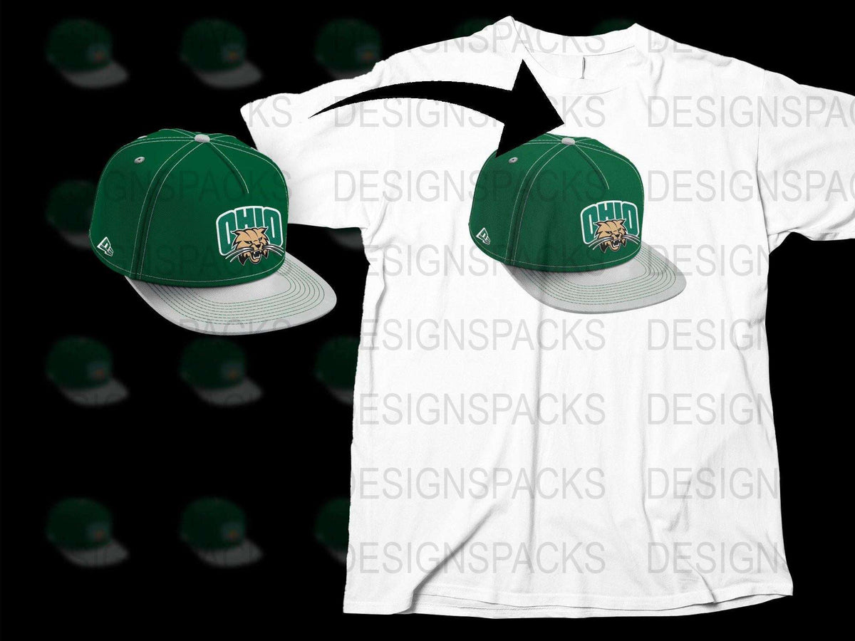 Ohio University Bobcats Logo Baseball Cap and T-Shirt Set, Green and White Sports Apparel, Unisex Casual Wear