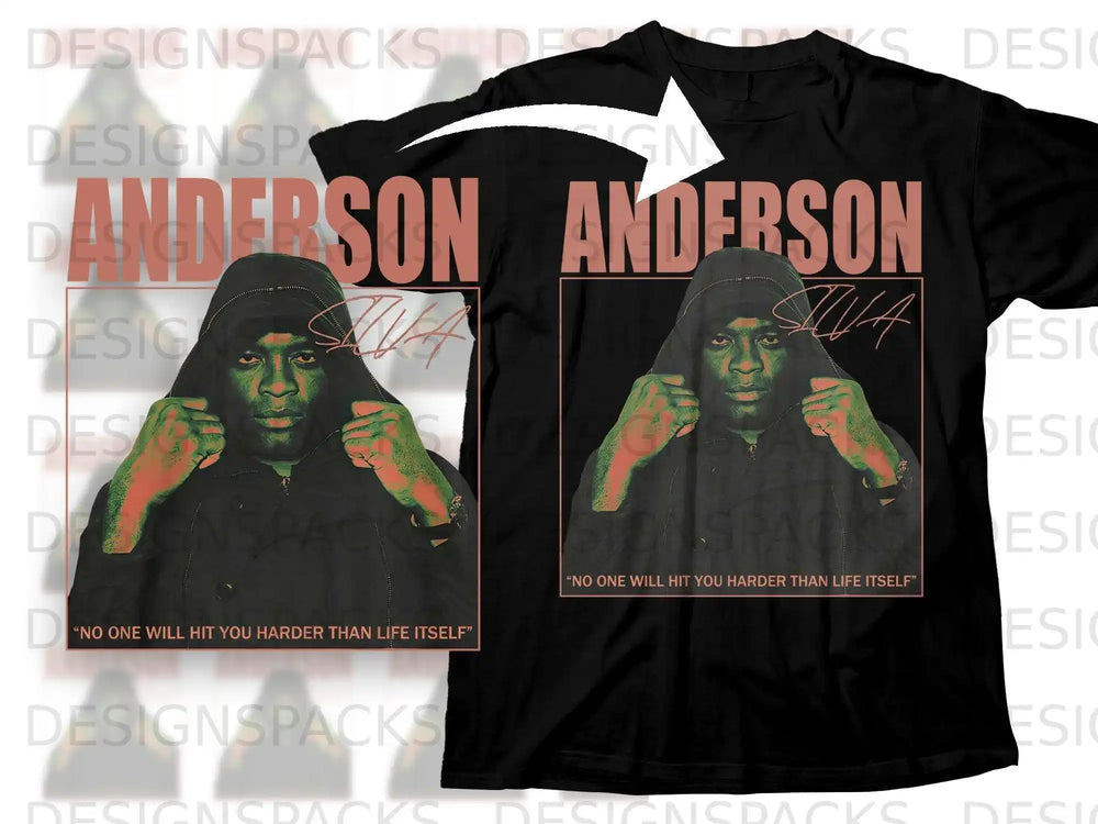 Anderson Anderson graphic tee with quote "NO ONE WILL HIT YOU HARDER THAN LIFE ITSELF".