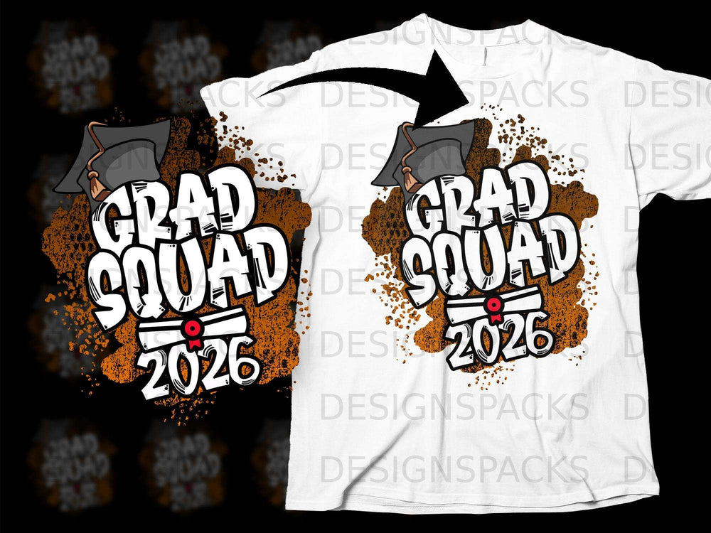 Grad Squad 2026 design with graduation cap and diploma.