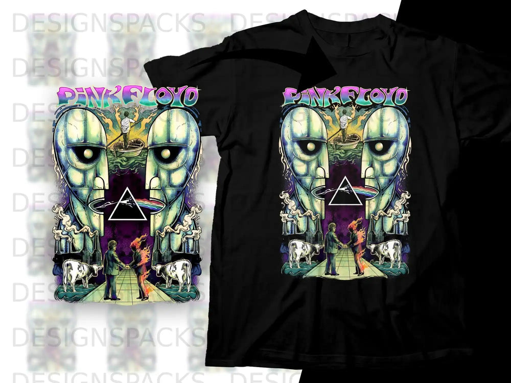 Pink Floyd 'Dark Side of the Moon' album art graphic on black t-shirt.