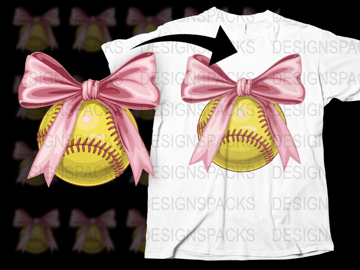 Softball T-Shirt with Pink Bow Graphic, Cute Sports Tee, Women's Casual Athletic Apparel