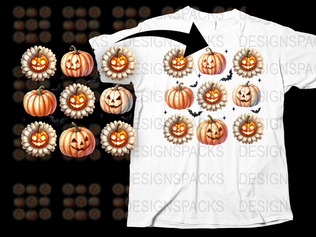 Halloween Pumpkin T-Shirt, Floral Jack O'Lantern Design, Autumn Fall Festive Apparel, Spooky Casual Wear, Unique October Fashion Gift